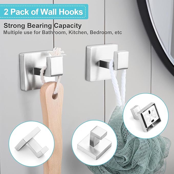 Herogo 5 Pieces Bathroom Accessories Set, Brushed Nickel 16 Inch Bathroom Hardware Bath Towel Bars Set for Wall Mounted, Including Stainless Steel Toilet Paper Holder, Hand Towel Racks, Hooks & Ring