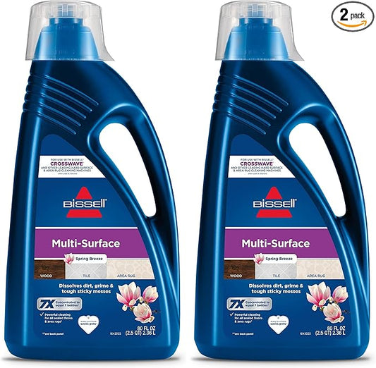Bissell Multi-Surface Solution,for use in CrossWave and Other Leading Hard Surface and Area Rug Cleaners,80oz,Dissolves Dirt,Grime,and-Tough Sticky Messes,(Pack of 2)