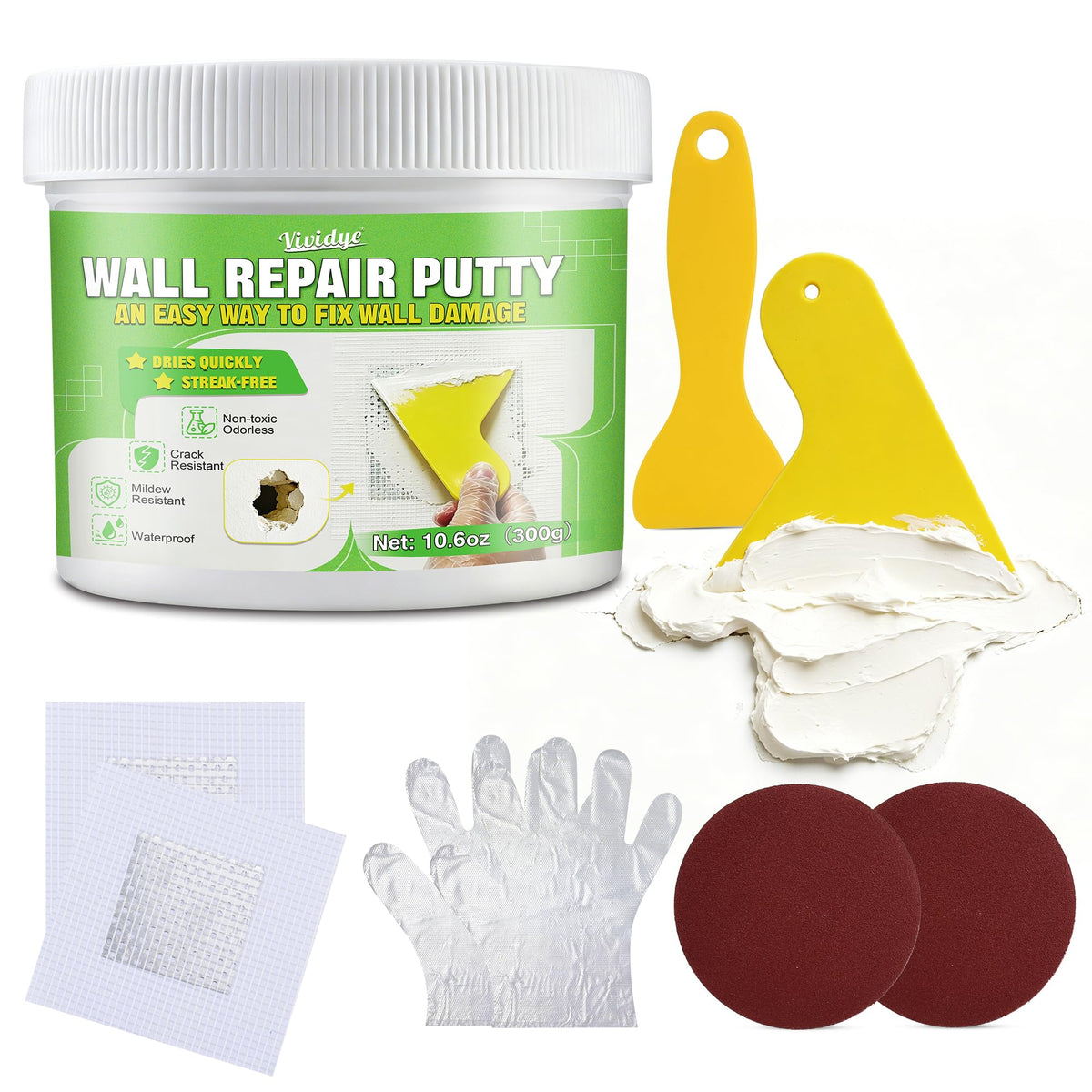 Drywall Repair Kit, 10.6oz Spackle Paste with Patches & | Home Repair - Image 1