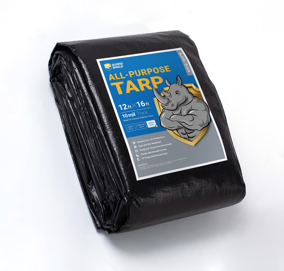 GUARD SHIELD Tarps Heavy Duty Waterproof 12x16 Feet Black Poly - Image 1