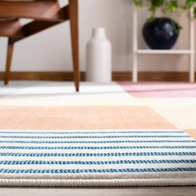 SAFAVIEH Orwell Collection Area Rug - 5'3" Square, Rust & Yellow, Mid-Century Modern Abstract Design, Non-Shedding & Easy Care, Ideal for High Traffic Areas in Living Room, Bedroom (ORW368P)
