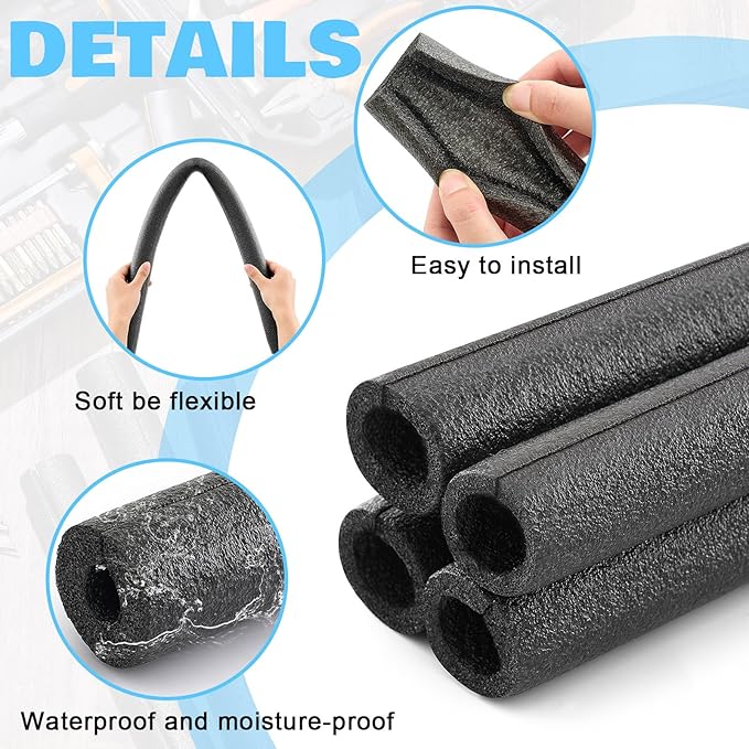 Amylove 4 Pcs 3.3 Feet Foam Pipe Insulation Foam Tube Insulating Water Pipe Pool Swim Noodles Heat Preservation Pipes Covers for Tubing Outdoor Freeze Protection(Black, 1 Inch)