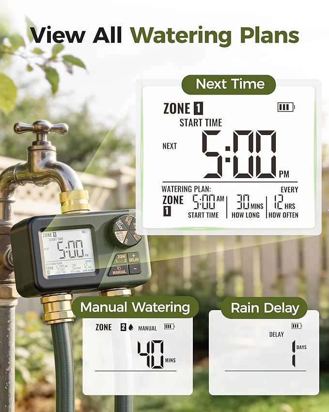 Diivoo Brass Sprinkler Timer 2 Zone & Diivoo Electric Spray Bottle 2L/0.5 Gallon Bundle