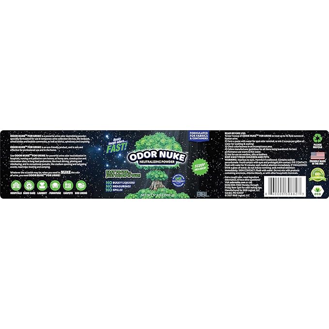 Odor Nuke Bedside Commode Deodorizer Human Urine Odor Neutralizer & Washing Aid For Urinal Containers & Fabrics - Scoop Included (17.6oz) (Powder)
