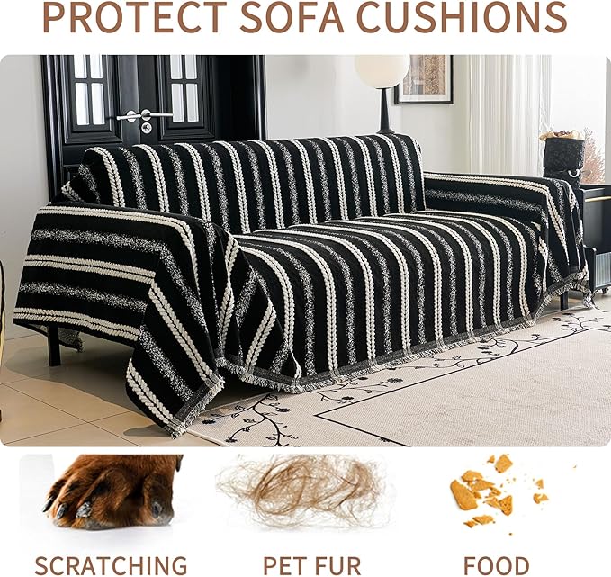 HAOMAIJIA Non Slip Couch Cover Sofa Covers for 3 Cushion Couch Washable sectional Couch Covers for Dogs pet Furniture Protector Couch Cover Blanket for Living Room (TM-Black, 91"x134")