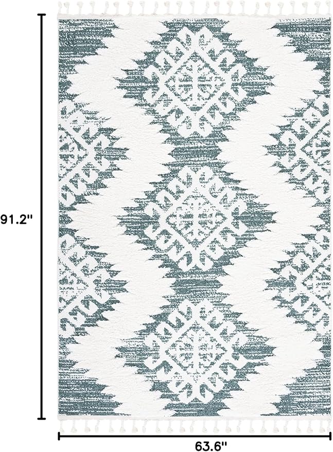 SAFAVIEH Moroccan Tassel Shag Collection Area Rug - 5'3" x 7'6", Green & Ivory, Boho Design, Non-Shedding & Easy Care, 2-inch Thick Ideal for High Traffic Areas in Living Room, Bedroom (MTS652Y)