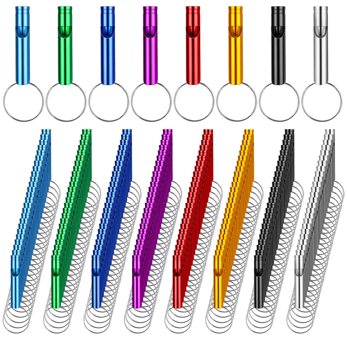 200 Pcs Aluminum Emergency Whistles with Keychains - Image 1