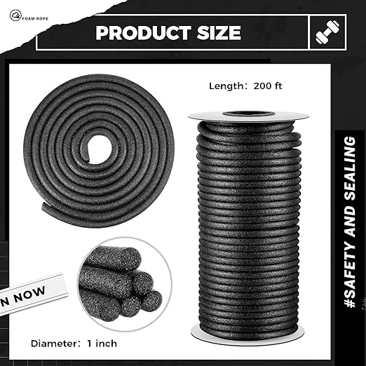 1 Inch x 200 ft Foam Backer Rod for Gaps Joints Concrete Crack Filler Caulk Saver Bulk Foam Backing Rod Concrete Filler Rope for Weather Stripping Door Seal (Black)