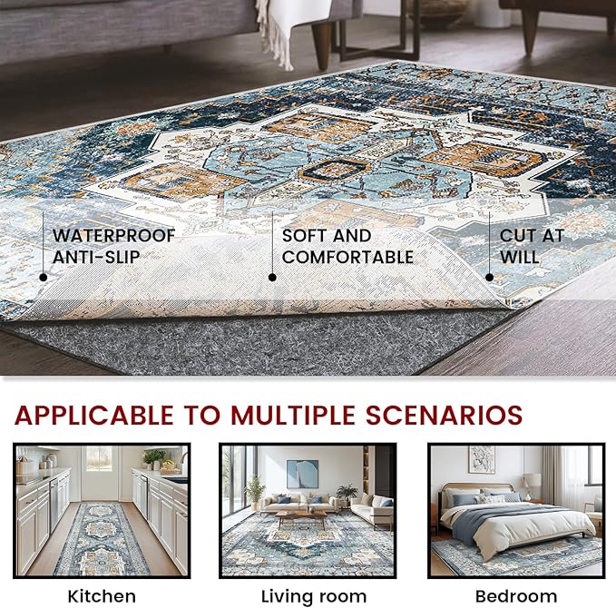 Waterproof Rug Pad, 3x5 ft Area Rug Non-Slip Carpet Pad, Non-Slip Rug Pads for All Floors and Finishes, Felt Pad for Hardwood Floors, Keeps Carpets in Place Soft and Safe