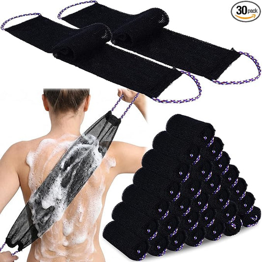 30 Pcs African Net Sponge with Handles African Exfoliating Bathing Net Bath Shower Loofah Sponge Body Scrubbers Exfoliating Washcloth for Daily Home, Beauty Salons, Hotels Use(Black)