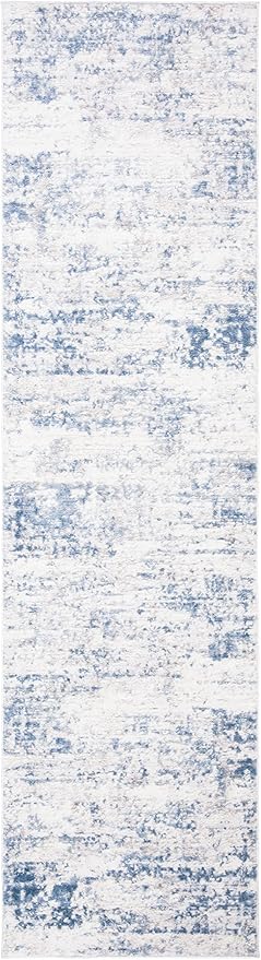 SAFAVIEH Amelia Collection 2'2" x 22' Ivory/Blue ALA700A Modern Abstract Non-Shedding Living Room Bedroom Runner Rug