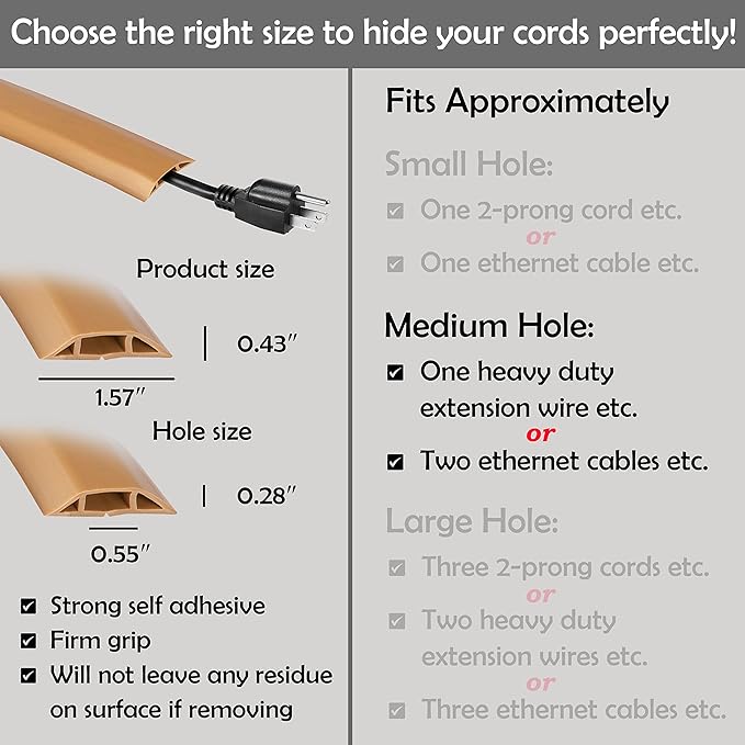 Rubber Bond TV Cord Hider Cable Protector - Strong Self Adhesive Wall Cord Cover Cable Hider - Low Profile Cable Management Wall Cord Concealer Cable Raceway