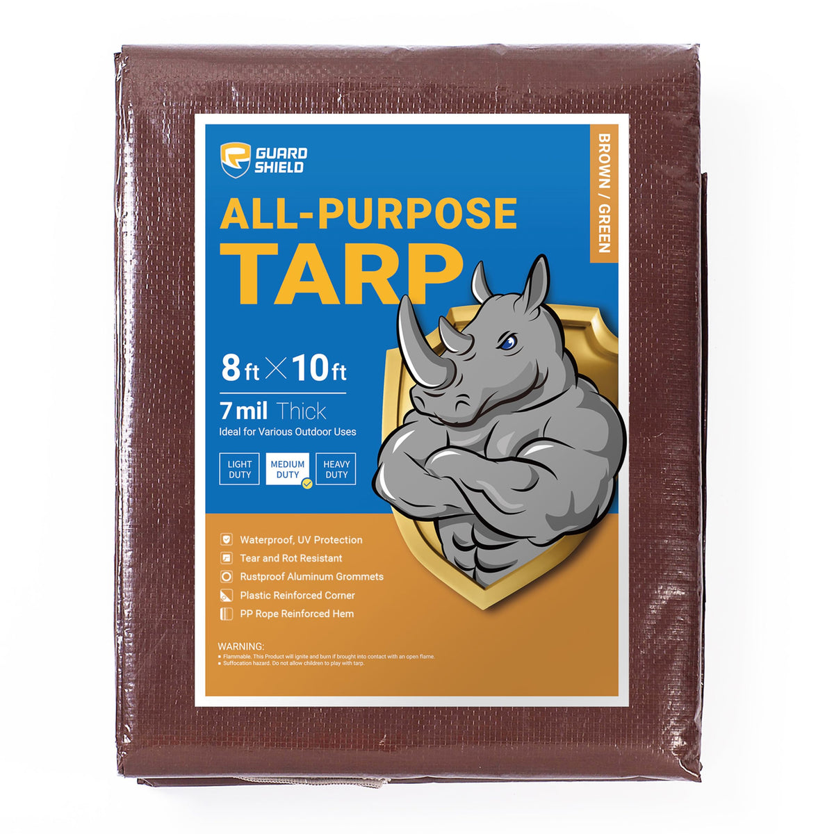 GUARD SHIELD Brown/Green Tarp Waterproof 8x10 Feet All Purpose - Image 1