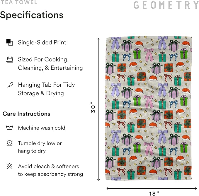 GEOMETRY Christmas Kitchen Towels - Quick Dry Microfiber Cloth Dish Towels for Kitchen Drying - Premium Quick Dry Towel (Wrapped Up, 1 Pack)