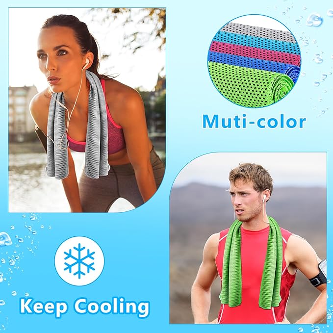 Shellwei 100 Pack Cooling Towels,40"x12" Ice Breathable Soft Chilly Sweat Rag Microfiber Workout Rags for Gym Cooling Towels for Neck and Face for Yoga Golf Sport Running (5 Colors)