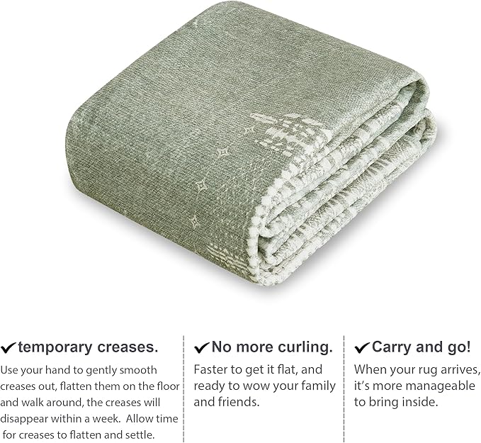 NICETOWN Washable 5x8 Green Area Rugs for Living Room, Ultra-Thin 5x8 Washable Christmas Rugs for Bedroom, Non-Slip Soft Large Bedroom Carpet Non Shedding for Dining Room Office, Sage Green