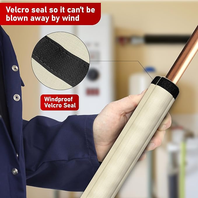 Redford Supply Co. Cold Snap (5°F) Outdoor Pipe Insulation Foam Tube, 12"W x 24"H, Outside PVC Wrap, Pipes Covers for Inside, Water Pipe Insulation Foam Tube, Insulating Outdoor Pipes (Beige)