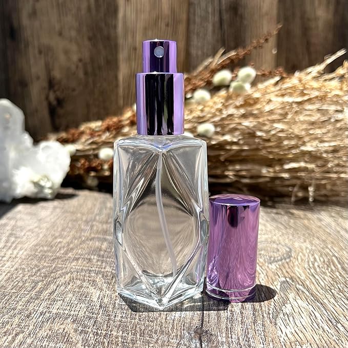Luxury Clear Glass Diamond Shaped 60 ml. (2oz.) Spray Perfume Bottle. Fine Mist Purple Perfume Cologne Atomizer for Essential Oil Aromatherapy Perfume Cologne Refillable (2 oz. 288 Bottles, Purple)