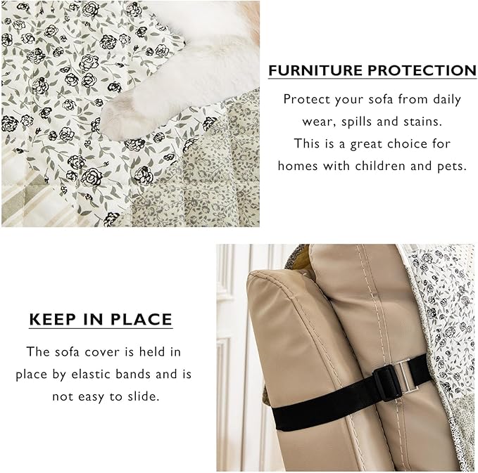 Cmfshape Skidproof Sofa Cover-Taupe Sofa Slipcover with Elastic Straps-Easy Fit Slip Cover-Patchwork Washable Furniture Protector for Pets and Kids(Chair,Taupe)