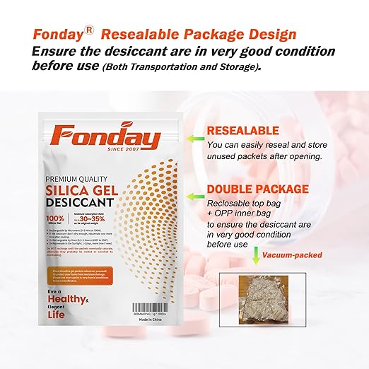 5g x 30 packs Fonday Rechargeable Silica Gel Desiccant Packets Food Grade Fast Reactivate Desiccant Bags Moisture Indicating Orange to Green