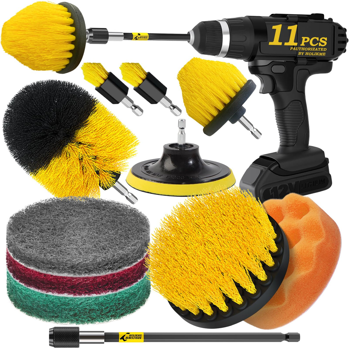 Holikme 11 Piece Drill Brush Attachment Set Scouring Pads - Image 1
