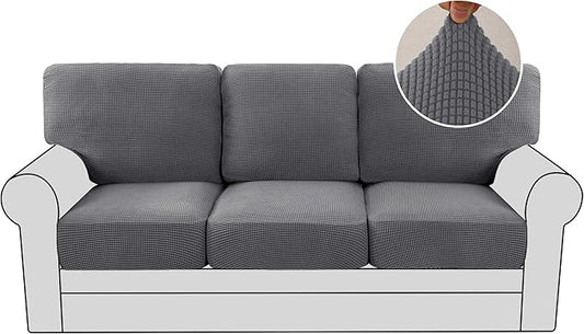H.VERSAILTEX Multi-Pieces Couch Covers for 3 Cushion High Stretch Sofa Cover Jacquard Textured Washable Twill Fabric(3 Seat Covers Plus 3 Back Cushion Covers, Grey)