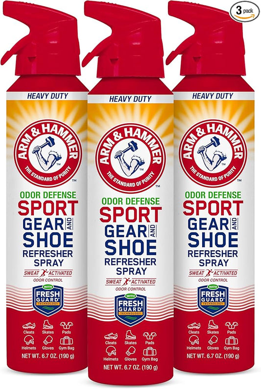 Arm & Hammer™ Sport Gear & Shoe Refresher Spray, Heavy Duty Odor Defense for Sports Gear and Footwear, Deodorizer for Gym Bags, Boxing Gloves, Hockey Equipment, and Football Pads (6.7 oz) (3 pack)