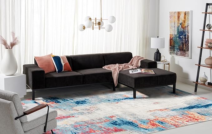 SAFAVIEH Jasper Collection X-Large Area Rug - 12' x 18', Grey & Red, Modern Abstract Design, Non-Shedding & Easy Care, Ideal for High Traffic Areas in Living Room, Bedroom (JSP101C)