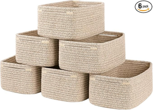 6 Pack Storage Baskets for Shelves, Small Baskets for Shelves, Cute Decorative Storage Bins, Organizer Basket for Gifts Empty, 11.8''Lx7.8''Wx4.7''H-Brown