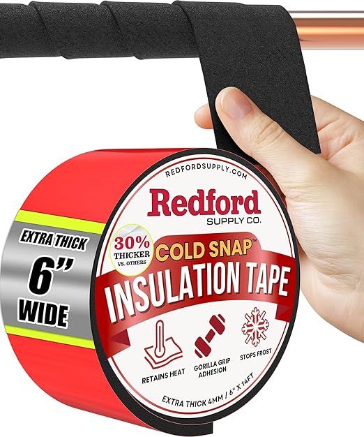 Redford Supply Co. 6 inch x 14 ft, Pipe Insulation, Outdoor Pipe Insulation Wrap for Winter Freeze Protection, Water Line Freeze Protection Foam, Insulated Wrap for Copper Pipes, PVC, AC Line