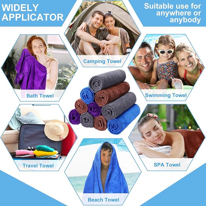 Newwiee 20 Pack Bulk Bath Towels Set, Large Quick Dry Bath Towels 55" x 28" for Spa, Gym, Salon, Hotel and Rental Use(Dark Blue, Coffee, Dark Purple, Gray)