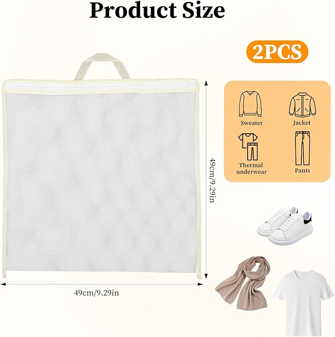 2PCS Mesh Laundry Bags for Washing Machine, Mesh Bag for Laundry Delicates Bag Large Laundry Bag 19x19 Inch Durable Laundry Wash Bag Gentle Wash Protection with Zipper Closure