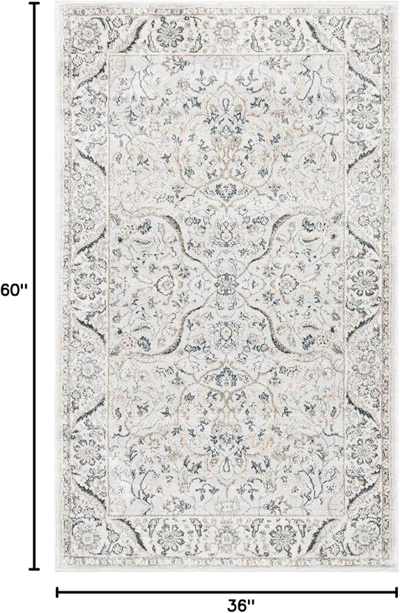 SAFAVIEH Isabella Collection Accent Rug - 3' x 5', Light Grey & Cream, Oriental Design, Non-Shedding & Easy Care, Ideal for High Traffic Areas in Entryway, Living Room, Bedroom (ISA912F)