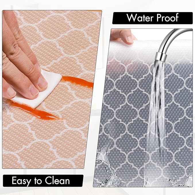 Cooyes Shelf and Drawer Liners for Kitchen Cabinets, Non Adhesive Cabinet Liner, EVA Waterproof Durable Non-Slip Drawer Mats for Shelves, Fridge, Storage, Kitchen Cupboards – Modern Pattern
