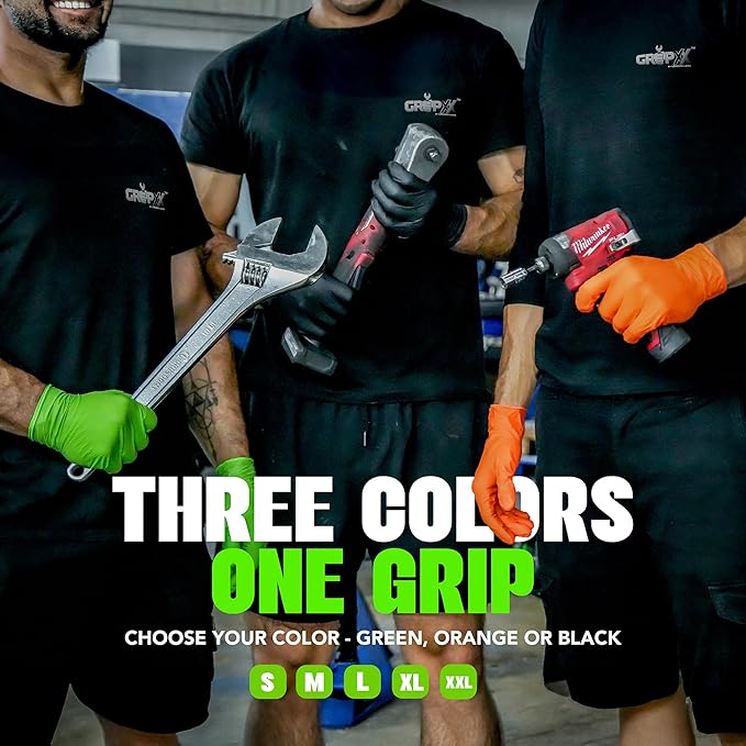 Herkules Grip Heavy Duty 8Mil Green Nitrile Gloves,3D Raised Diamond Texture-Latex & Powder Free-Industrial, Mechanic | Bulk Case of (1000 CT)