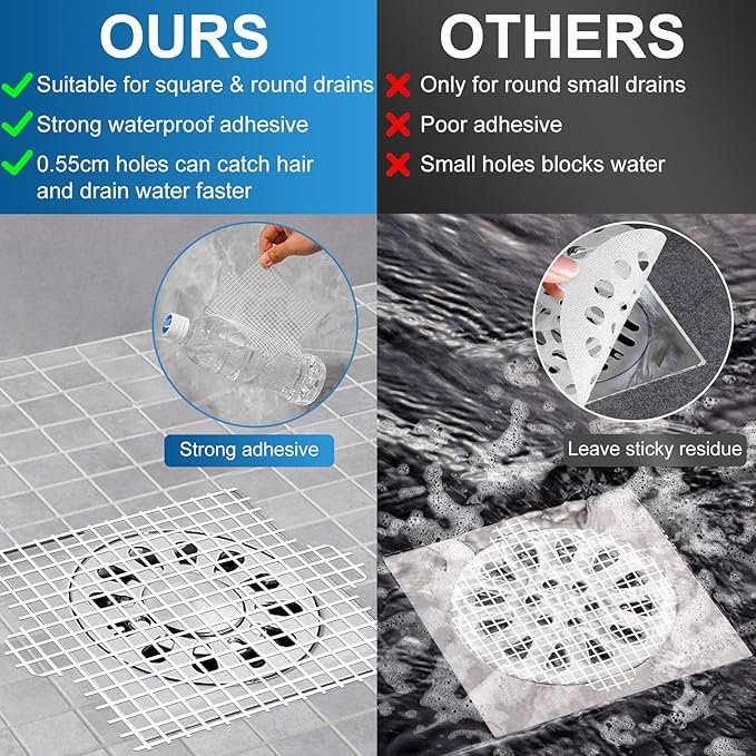 Disposable Shower Drain Hair Catcher, Shower Drain Cover Mesh Stickers, 25 Pack (3.5 Inch)