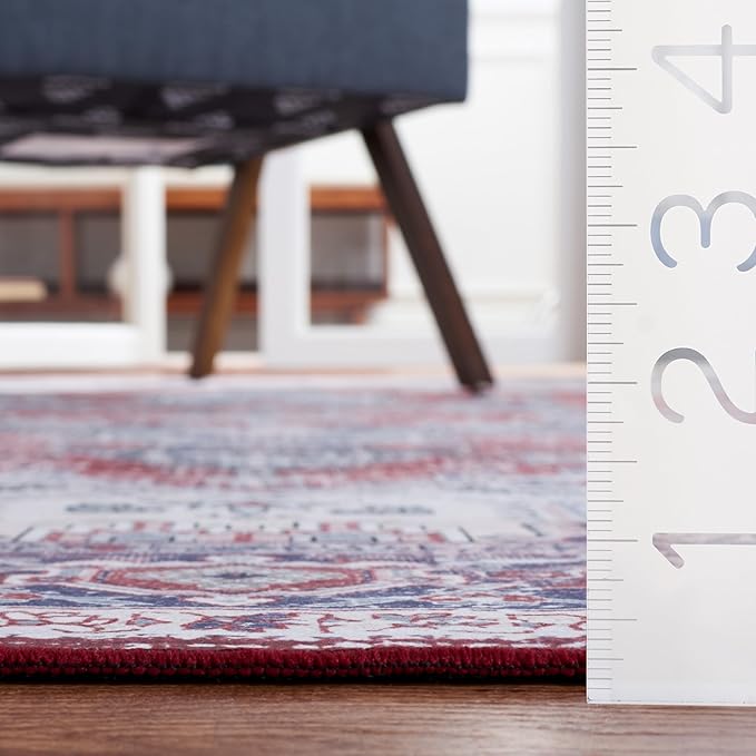 SAFAVIEH Washable Rug Tucson Collection - 3' x 5', Red & Navy, Slip Resistant & Easy to Clean, Ideal for Foyer, Entryway, Kitchen, Bedroom (TSN101S)