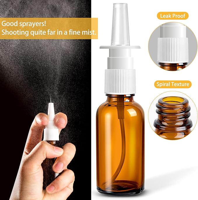 100 Pcs Nasal Spray Bottle, 1OZ/30ML Brown Empty Refillable Nasal Spray Bottles Glass with 20 Funnels and 20 Labels