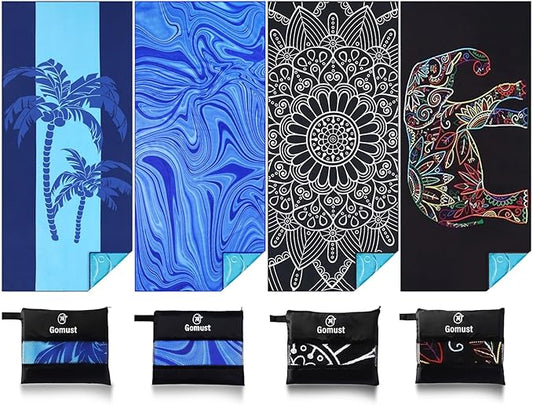 4 Pack Lightweight Thin Beach Towel Oversized 71"x32" Big Extra Large Microfiber Sand Free Towels for Adult Quick Dry Travel Camping Beach Accessories Gift Coconut Tree Laguna Mandala Elephant