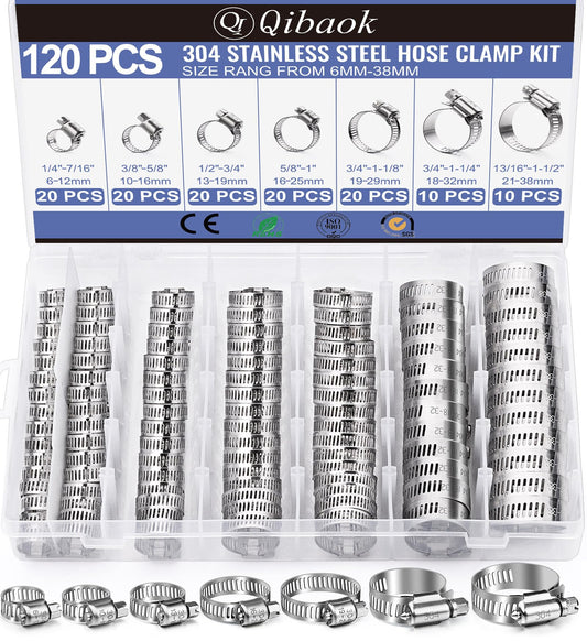 Hose Clamp- Qibaok 120 PCS Stainless Steel Hose Clamps | Hand Tools - Image 1