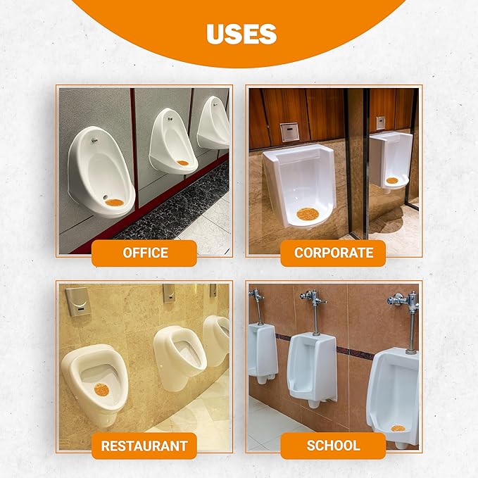Urinal Screens Deodorizer -10 Pack of Premium Urinal Screen Cakes with Lemon & Orange Essential Oil Scents - Fits Wet & Dry Urinals - Splash Reducing Mats with Long Lasting Odor Freshener (Orange)