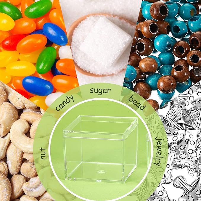 Blulu 8 Pcs Clear Acrylic Box with Lid Plastic Jewelry Mini Storage Box Mini Cube Containers for Candy and Tiny Jewelry Easter Party Favor(2.2 x 2.2 x 1.8 Inch,Classic Style)