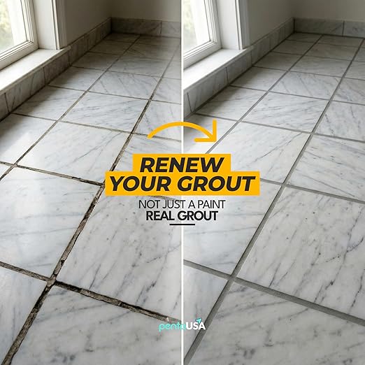 Tile Grout Repair Kit - Gray - Premixed Acrylic Sanded Grout, Waterproof Formula, Bathroom & Shower Grout Repair, with Plastic Applicator, 13.4 oz / 380 g / 0.84 lb