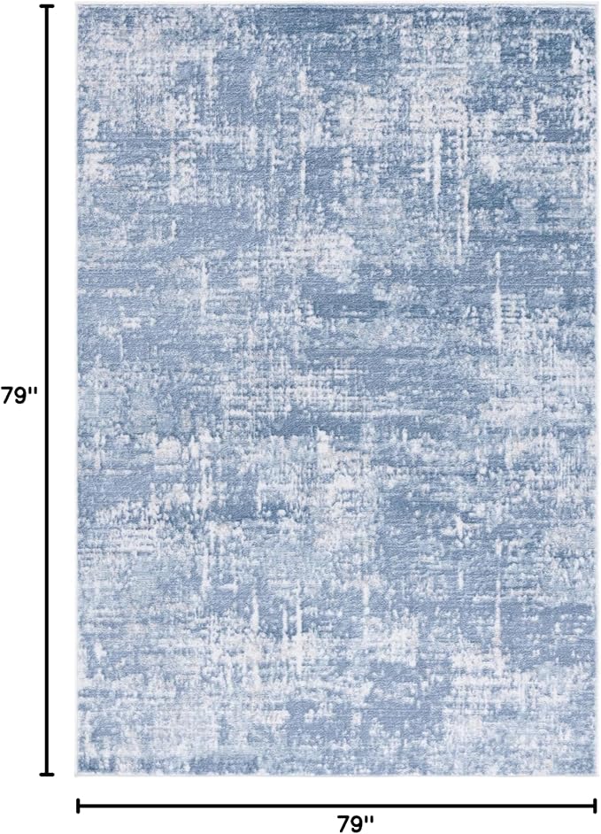 SAFAVIEH Amelia Collection Area Rug - 6'7" Square, Ivory & Steel Blue, Modern Abstract Design, Non-Shedding & Easy Care, Ideal for High Traffic Areas in Living Room, Bedroom, Dining (ALA700D-7SQ)