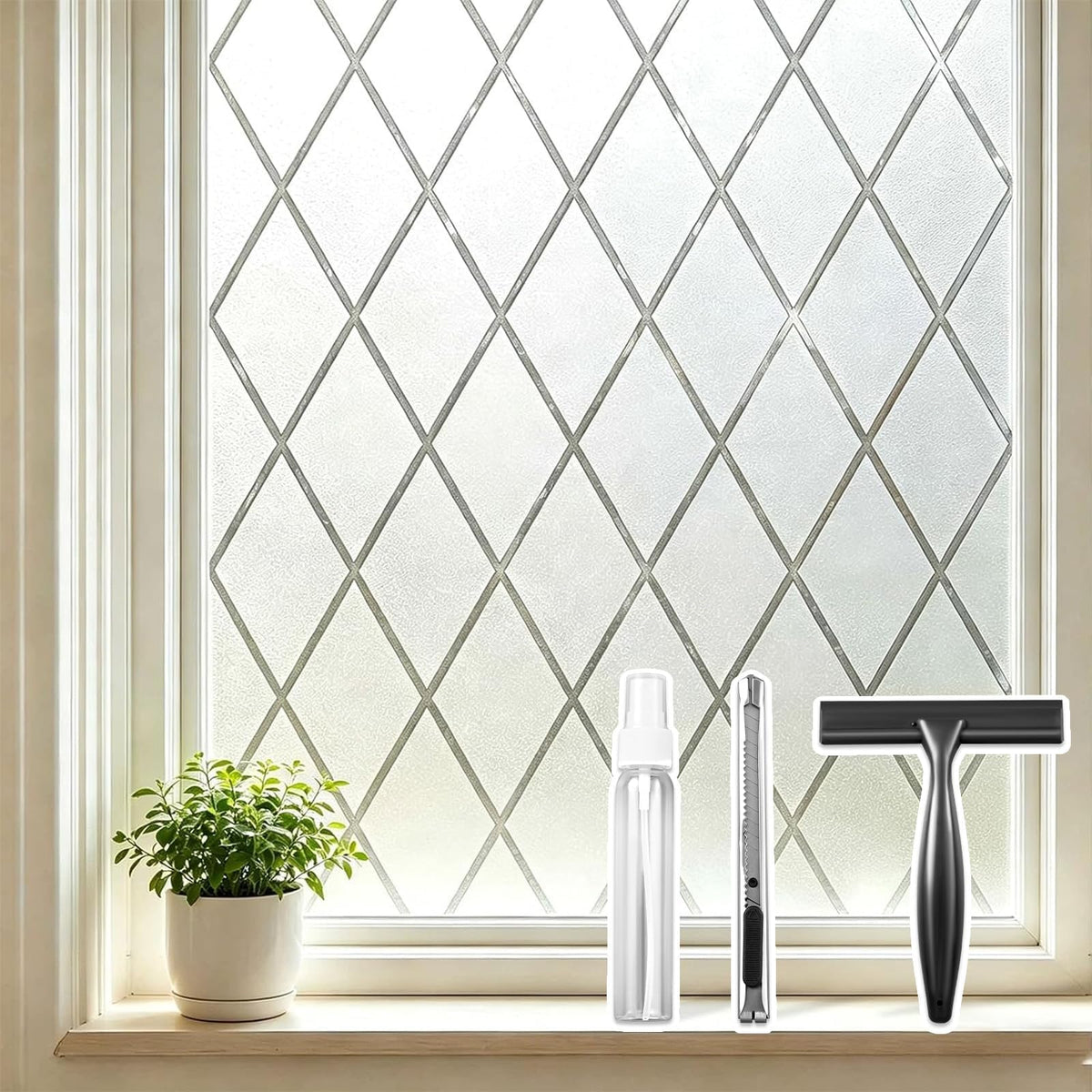 Frosted Window Privacy Film Diamond Static Cling 17.5 x 78.7 in - Image 1