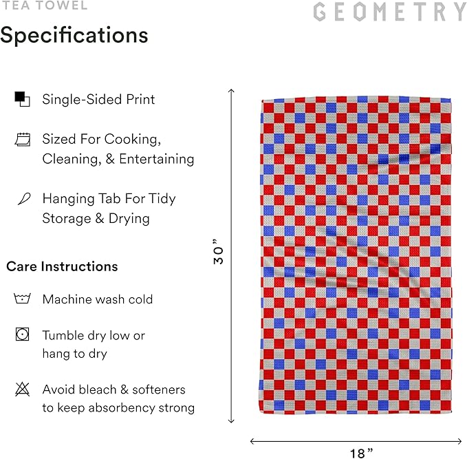 GEOMETRY Kitchen Towels - Quick Dry, Absorbent Microfiber Dish Towels for 4th of July, Memorial Day, Veterans Day, and Holiday Decor - Red, White, and Blue- Patriot Picnic