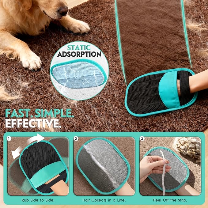 Pet Hair Remover for Dogs Cats: Reusable Five-Finger Static Pet Hair Removal Tool – Upgraded Lint Remover for Couch Furniture Bedding Car & Clothes – Supplies for Pet Owners at Home or Travel (1 PC)