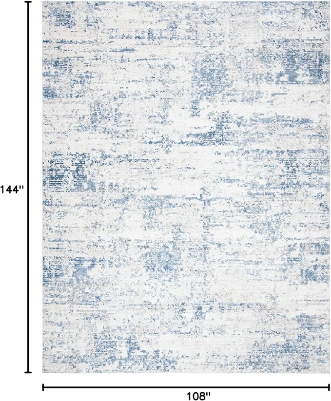 SAFAVIEH Amelia Collection Area Rug - 9' x 12', Ivory & Blue, Modern Abstract Design, Non-Shedding & Easy Care, Ideal for High Traffic Areas in Living Room, Bedroom (ALA700A)