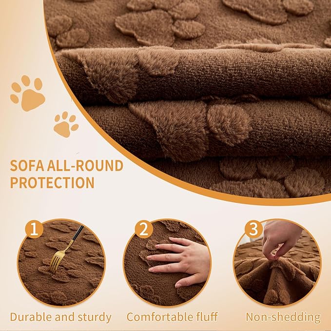 Waterproof Couch Cover for Dogs Washable,Fuzzy Pet Couch Covers for Sofa,Thick Soft Dog Mat Non-Slip Couch Covers for 3 Cushion Couch Sofa Pet Friendly (Brown, 23 * 23(2pcs))