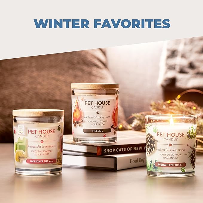 One Fur All Pet House Candle 2 Pack - Plant-Based/Soy- Clean Burning Scented, Long Lasting Pet Odor Candle for Home - Hollyberry
